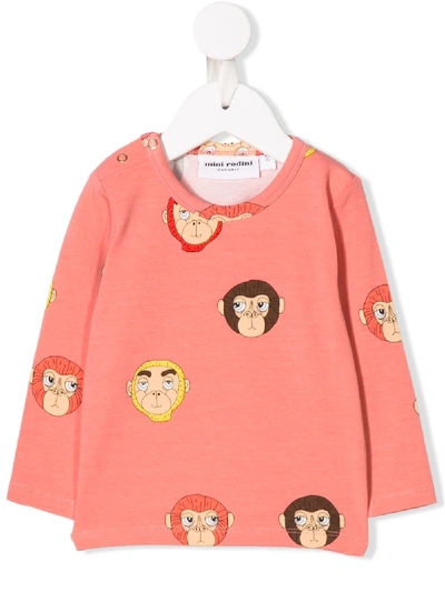 Mini Rodini Babies' Monkey Print Sweatshirt In Pink