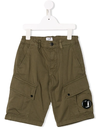 C.p. Company Kids' Logo Cargo Shorts In Green