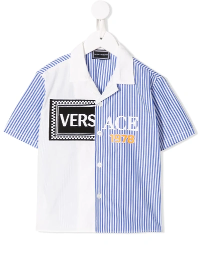 Young Versace Kids' Contrasting Panel Shirt In Blue