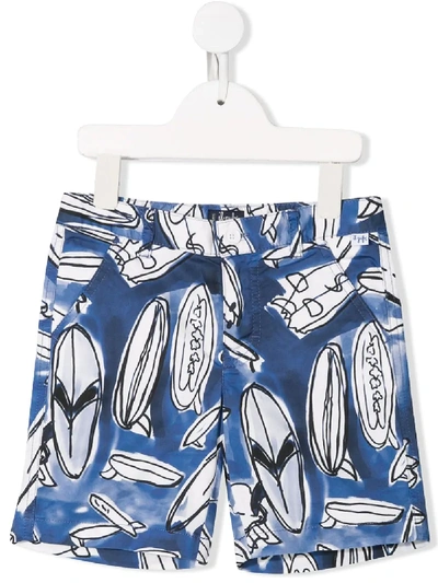 Il Gufo Kids' Surfboard Print Shorts In Blue
