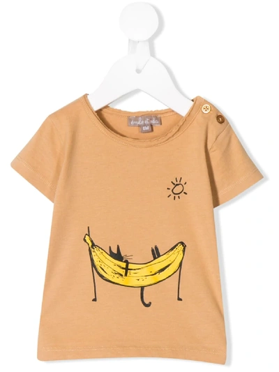 Emile Et Ida Babies' Banana Print T-shirt In Neutrals