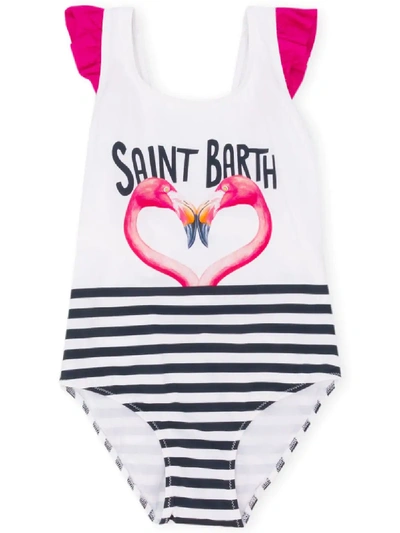Mc2 Saint Barth Kids' Carol Flamingo Swimsuit In White