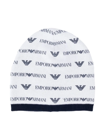 Emporio Armani Babies' Logo Print Knitted Hat In White