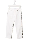 Roberto Cavalli White And Leopard Print Jeans In White