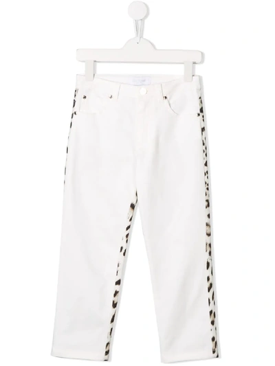 Roberto Cavalli Junior Kids' White And Leopard Print Jeans