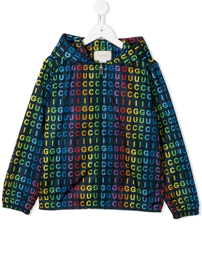 Gucci Kids' Logo印花连帽夹克 In Blue