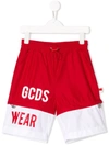Gcds Kids' Two-tone Logo Shorts In Red