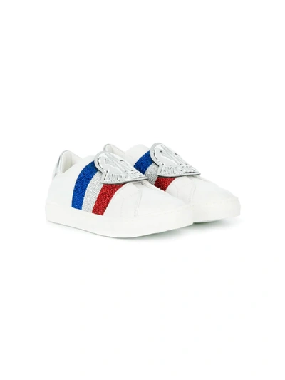Moncler Kids' Logo Stripe Sneakers In White