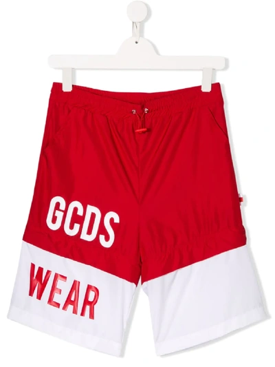 Gcds Kids' Two-tone Logo Track Shorts In Red