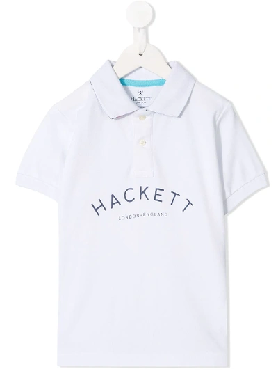 Hackett Kids' Logo Print Polo Shirt In White