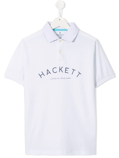 Hackett Teen Logo Print Polo Shirt In White