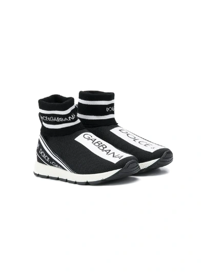 Dolce & Gabbana Kids' Logo Print Hi-top Sneakers In Black