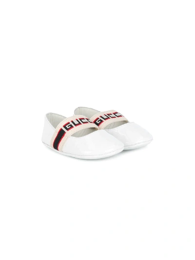 Gucci Babies' 条纹芭蕾舞平底鞋 In White