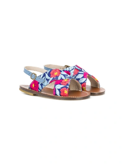 Pèpè Kids' Floral Crossover Slip-on Sandals In Blue