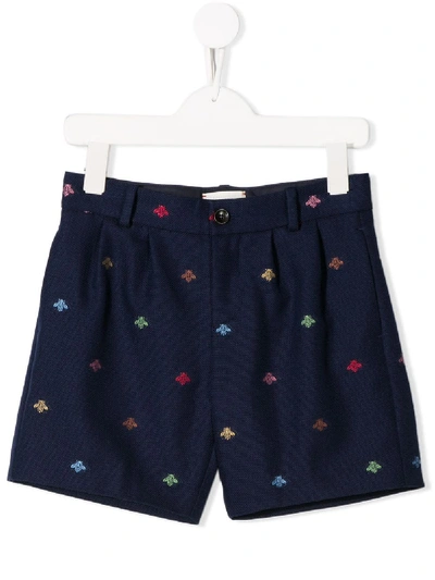 Gucci Kids' Bee Embroidered Shorts In Blue