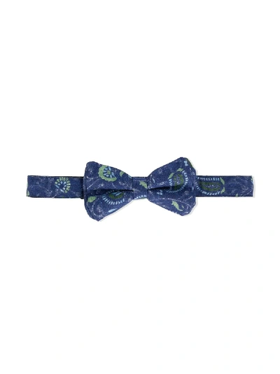 Isaia Kids' 佩斯理印花蝴蝶结领带 In Blue