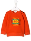 Gucci Babies' Logo Print Crew Neck Sweatshirt In Orange