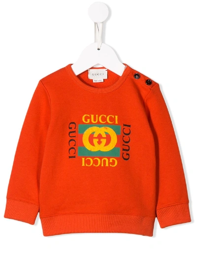 Gucci Babies' Logo印花圆领套头衫 In Orange