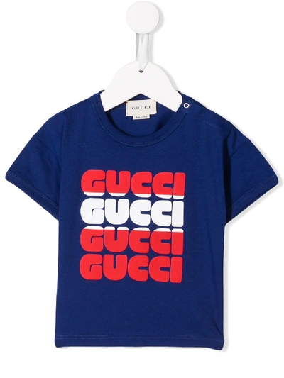 Gucci Babies' Logo Print T-shirt In Blue