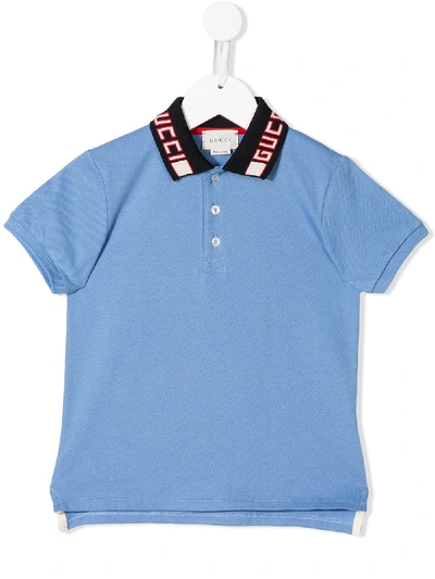 Gucci Kids' Logo Print Polo Shirt In Blue