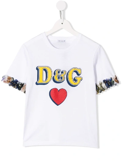 Dolce & Gabbana Kids' Sleeve Detail Logo T-shirt In White