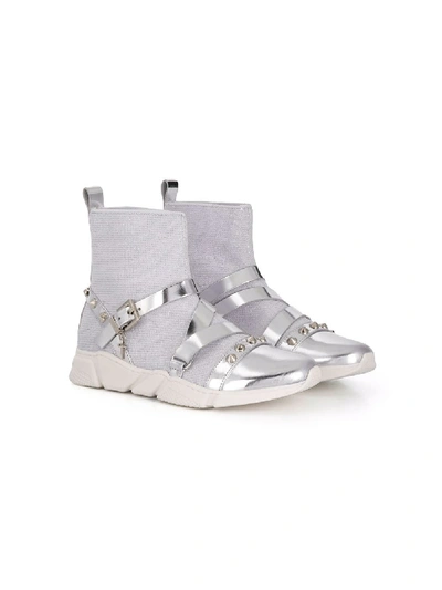 Cesare Paciotti Kids' Studded Trainers In Silver