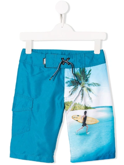 Molo Kids' Surfer Print Swim Shorts In Blue