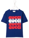 Gucci Kids' Logo Print T-shirt In Blue