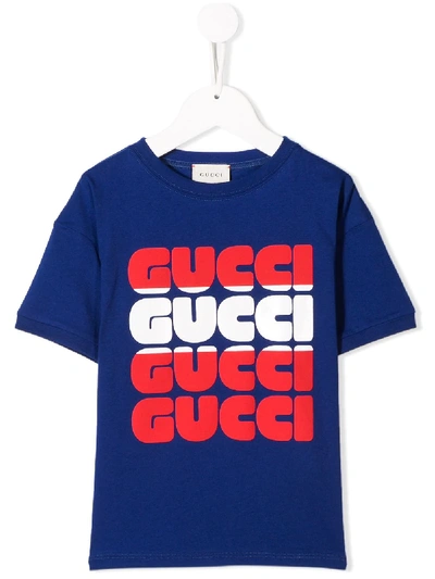 Gucci Kids' Logo印花t恤 In Blue