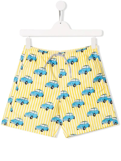 Mc2 Saint Barth Kids' Car Print Swim Shorts In Yellow