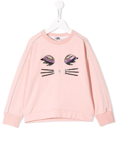 Karl Lagerfeld Kids' Sleepy Choupette Embellished Sweatshirt In Pink