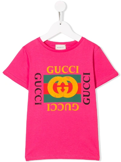 Gucci Kids' Vintage Logo Print T-shirt In Pink