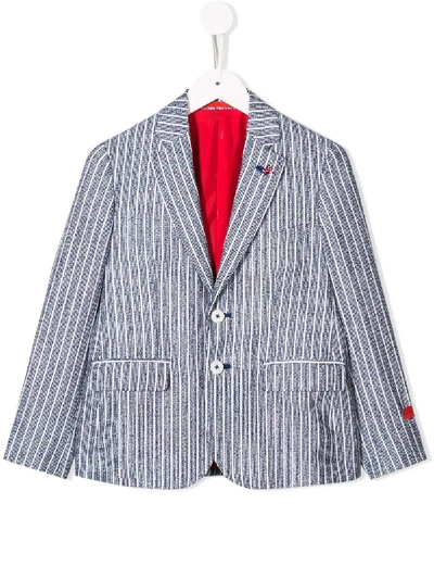 Isaia Kids' 条纹西装夹克 In Blue