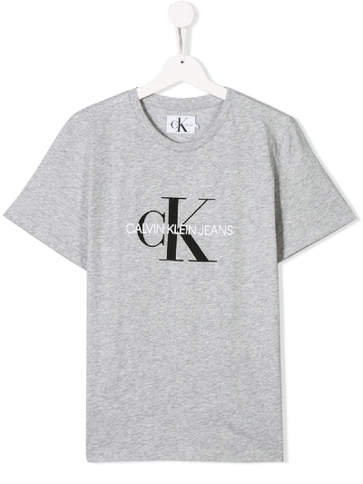 Calvin Klein Kids' Printed Logo T-shirt In Grigio