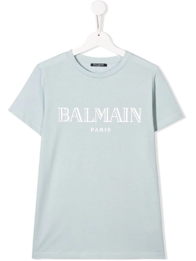 Balmain Kids' Logo Print T-shirt In Blue