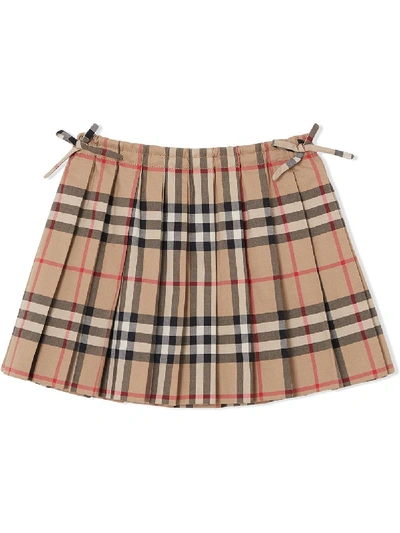 Burberry Mini Pearly Archive Check Pleated Skirt In Beige
