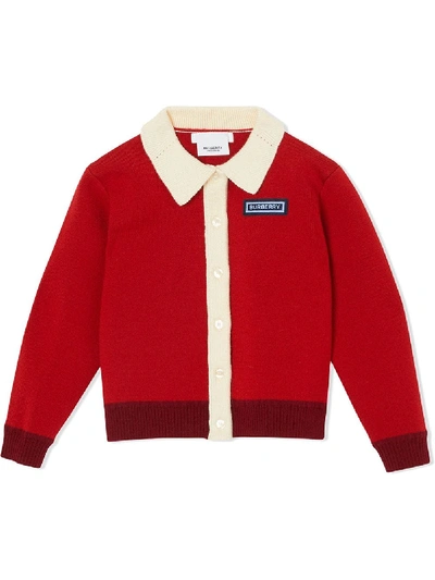 Burberry Kids' Polo Collar Cardigan In Red