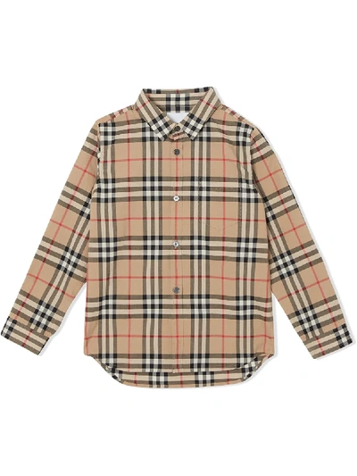 Burberry Kids' Vintage Check Cotton Poplin Shirt In Beige