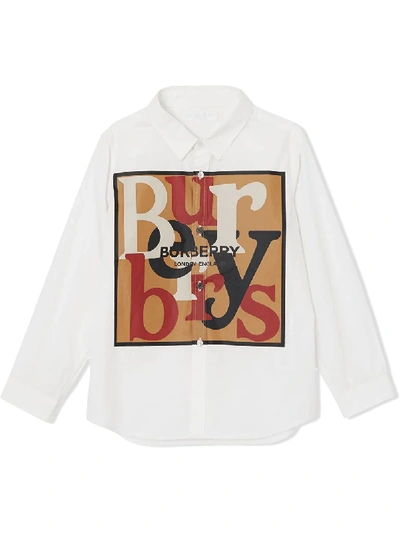 Burberry Kids' Logo Archive Print Shirt In White