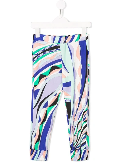 Emilio Pucci Junior Kids' Geometric Pattern Leggings In Blue