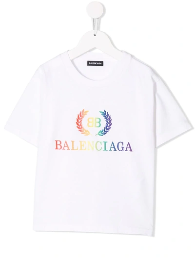 Balenciaga Kids' Logo印花纯棉平纹针织t恤 In White