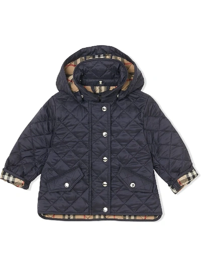 Burberry Babies' Detachable Hood Diamond Quilted Jacket In Blue