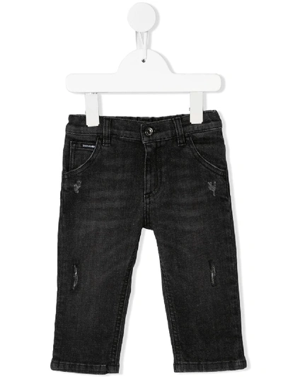 Dolce & Gabbana Babies' Stonewashed Distressed Jeans In Black