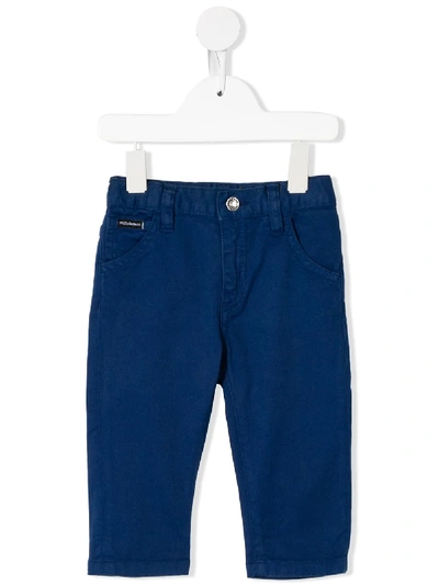 Dolce & Gabbana Babies' Embroidered Logo Chinos In Blue