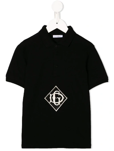 Dolce & Gabbana Kids' Monogrammed Short-sleeved Polo Shirt In Black