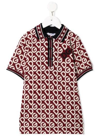 Dolce & Gabbana Kids' Dg Logo Print Polo Shirt In Red
