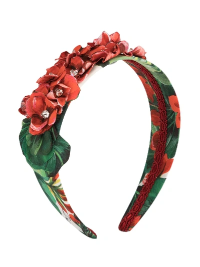 Pre-owned Dolce & Gabbana Teen Floral Print Headband In Red