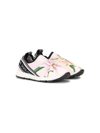 Dolce & Gabbana Kids' Geblümte Slip-on-sneakers In Pink