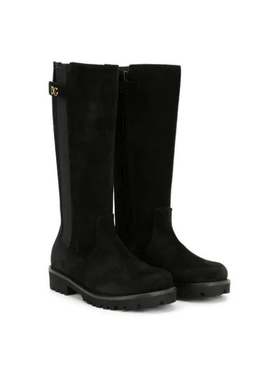 Dolce & Gabbana Kids' Round Toe Tall Boots In Black