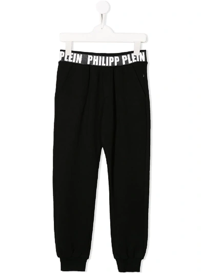 Philipp Plein Junior Kids' Logo Waistband Track Trousers In Black
